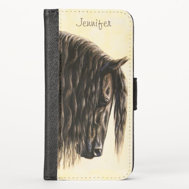 Black Friesian Draft Horse iPhone Wallet Case (Front)