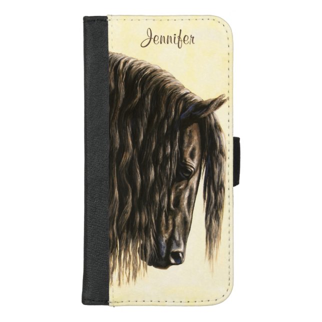 Black Friesian Draft Horse iPhone Wallet Case (Front)