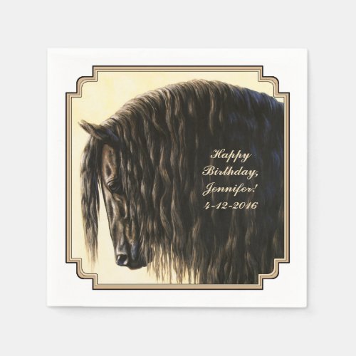 Black Friesian Draft Horse Napkins