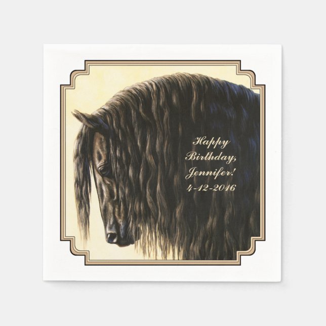 Black Friesian Draft Horse Napkins (Front)