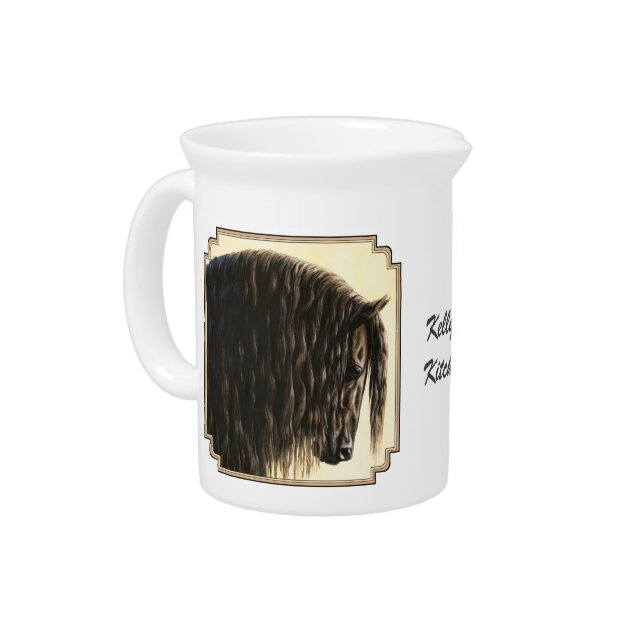 Black Friesian Draft Horse Pitcher (Left)