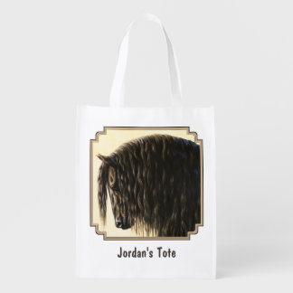 Black Friesian Draft Horse Reusable Grocery Bag