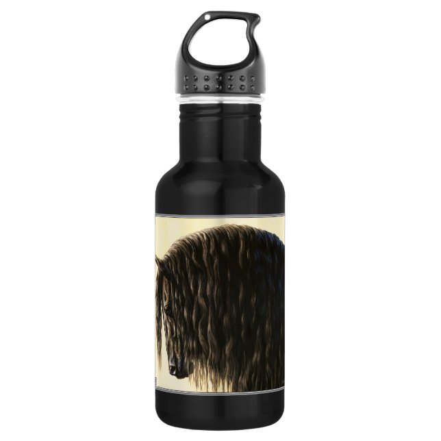 Black Friesian Draft Horse Stainless Steel Water Bottle (Front)
