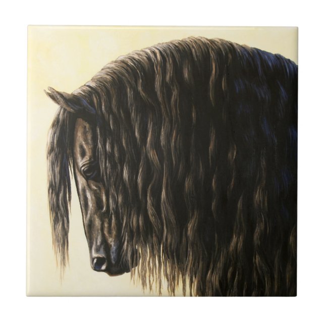 Black Friesian Draft Horse Tile (Front)