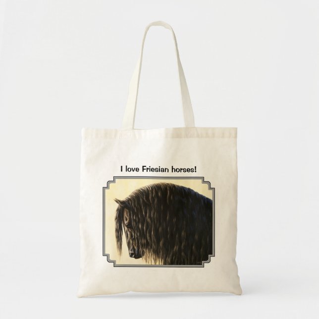 Black Friesian Draft Horse Tote Bag (Front)