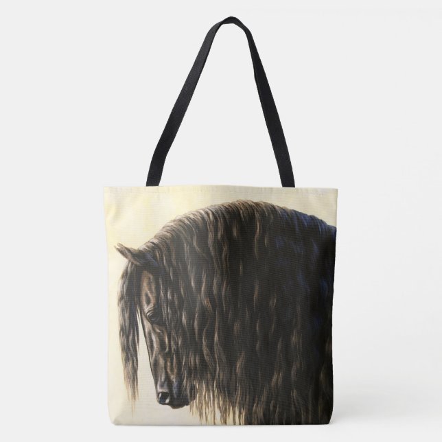 Black Friesian Draft Horse Tote Bag (Front)