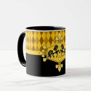 Black Friesian folk horse, Gold diamond print,gold Mug