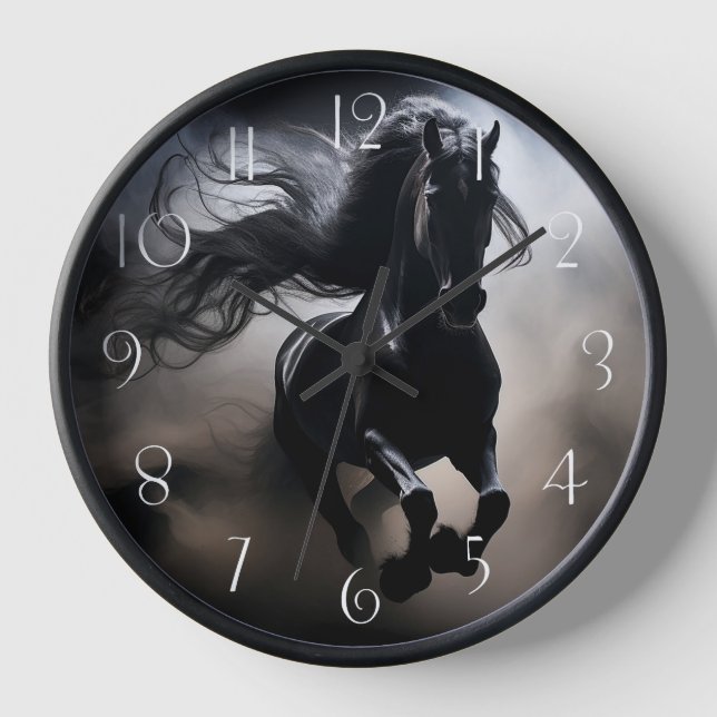 Black Friesian Horse Clock (Front)