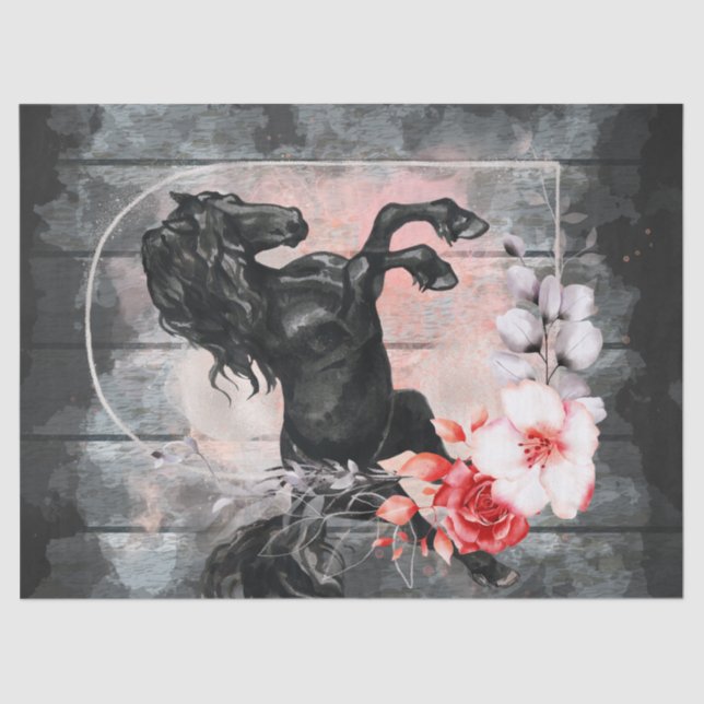 Black Friesian Horse Decoupage Tissue Paper (Front)