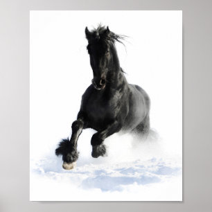 Black Friesian Horse In Snow Decoupage Print