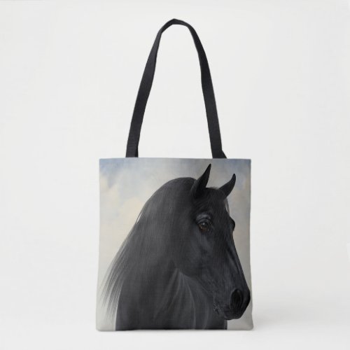 Black Friesian Horse Portrait All_Over Tote Bag