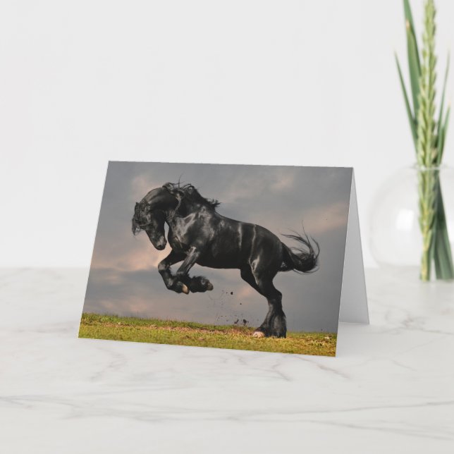 Black Friesian Horse Running Free Card (Front)