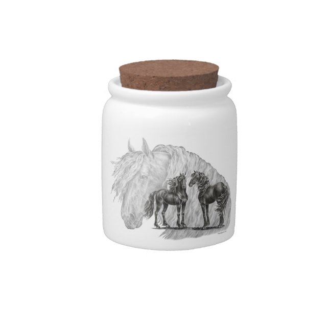 Black Friesian Horses Manes Tails Candy Jar (Front)