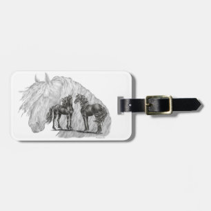 Black Friesian Horses Manes Tails Luggage Tag