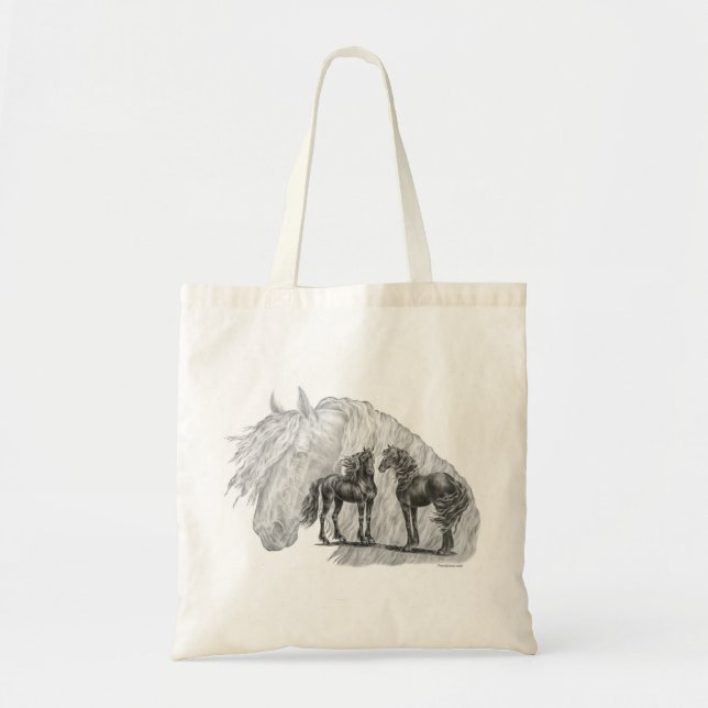 Black Friesian Horses Manes Tails Tote Bag (Front)