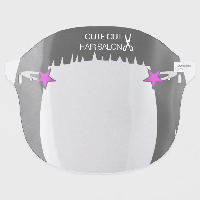 Black fringe w/ white scissors hair salon employee face shield (Front Flat)