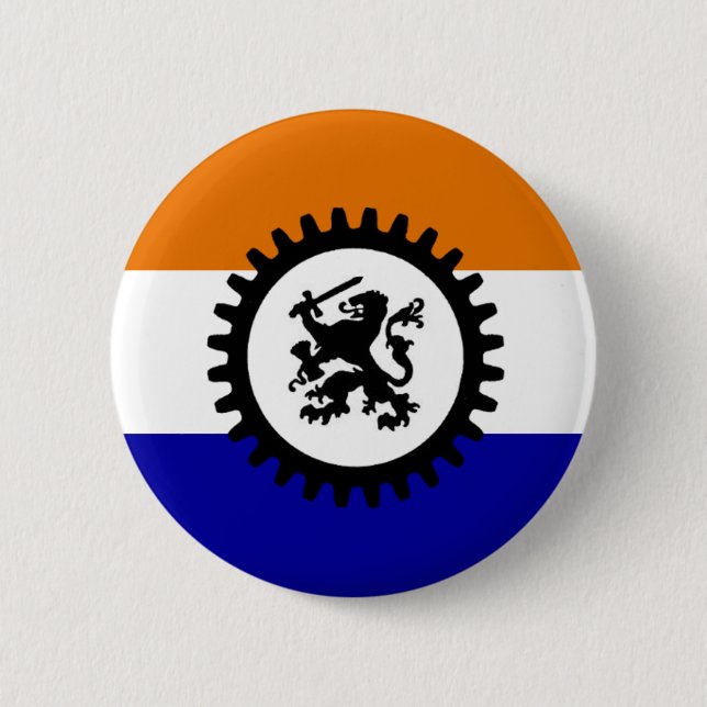 Black front orange blank blue pinback button (Front)