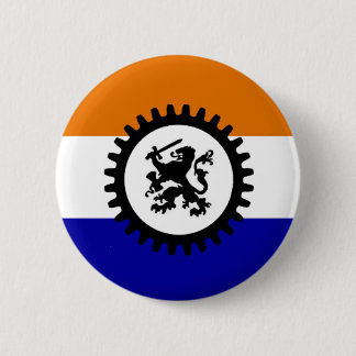 Black front orange blank blue pinback button