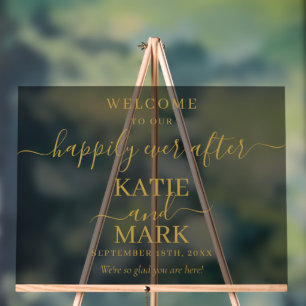 Black Frosted Happily Ever After Gold Welcome Acrylic Sign