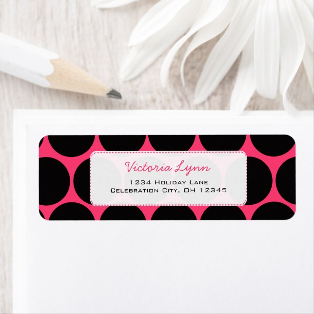 Black & Fuchsi Whimsical Dots Return Address Label (Insitu)