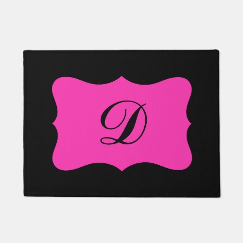 Black Fuchsia Bright Pink Monogram Initial Custom Doormat