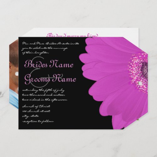 Black  Fuchsia Gerber Daisy Wedding Invitation