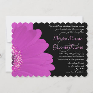 Black & Fuchsia Gerber Daisy Wedding Invitation