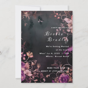 Black & Fuchsia Gothic Floral Wedding Invitation
