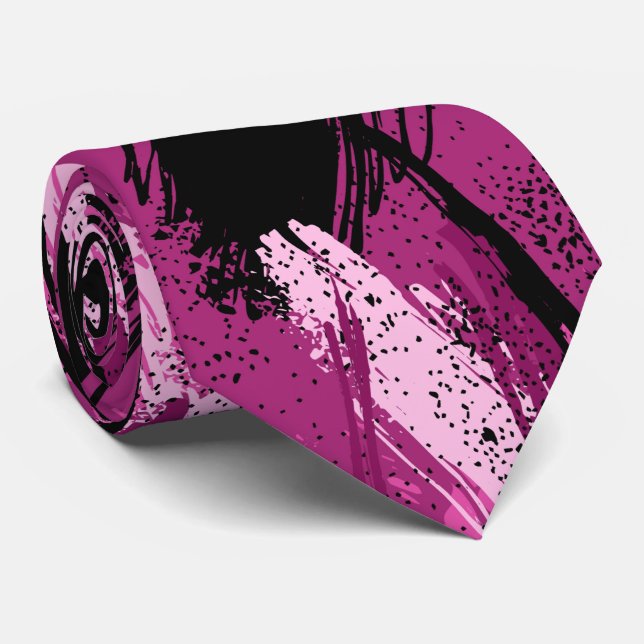 Black Fuchsia Pink Camouflage Neck Tie (Rolled)