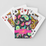 Black Fuchsia Pink Modern Paisley Monogram Playing Cards at Zazzle