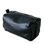 Black Full Grain Italian Leather Dopp Kit (Front Left)