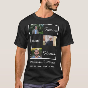 Black Funeral Custom 3 Photo Collage Memorial   T-Shirt