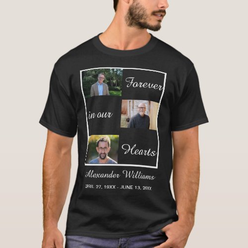 Black Funeral Custom 3 Photo Collage Memorial   T_Shirt