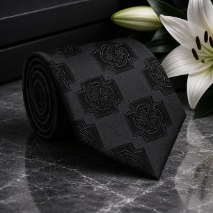 Black Funeral Medallion Neck Tie