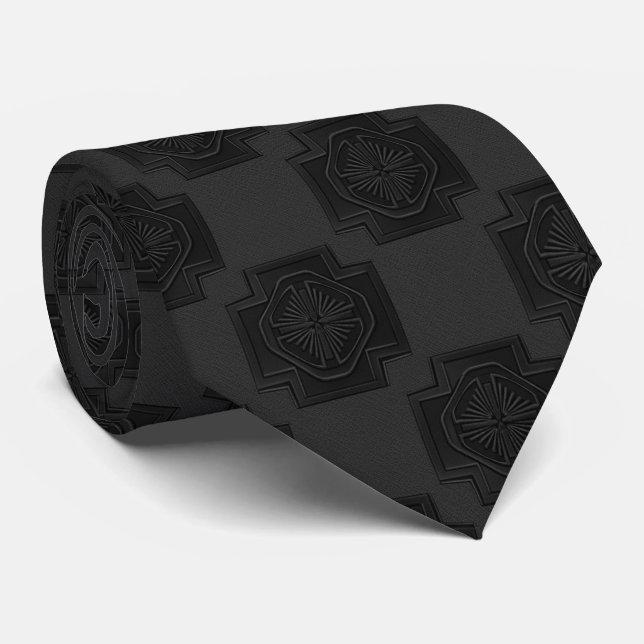 Black Funeral Medallion Neck Tie (Rolled)