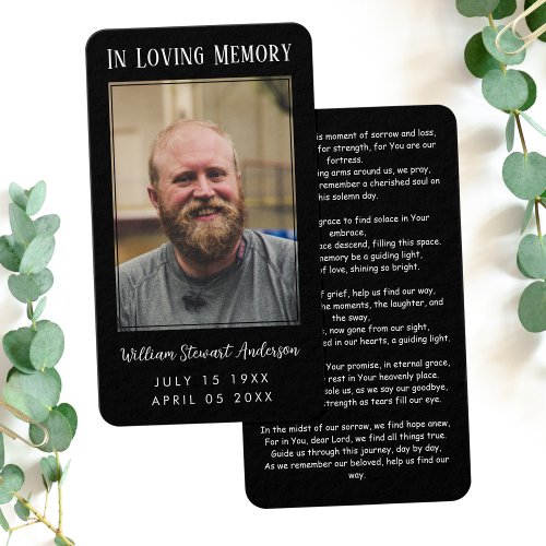 Black Funeral Sympathy Memorial Prayer Photo Card