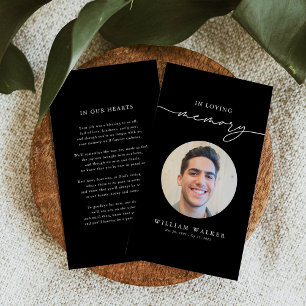 Black Funeral Sympathy Photo Memorial Prayer Card