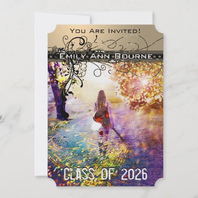 Black Funky Elegant Swirls Graduation Invite (Front)