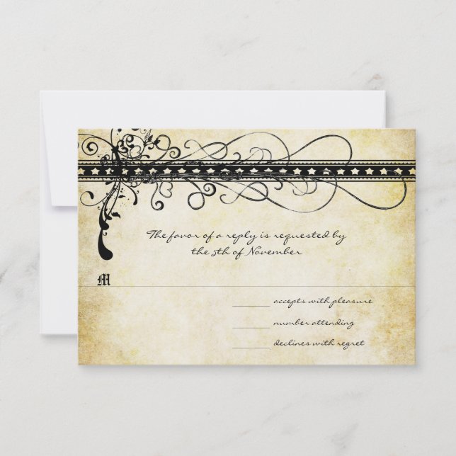 Black Funky Elegant Swirls Wedding Invitation (Front)