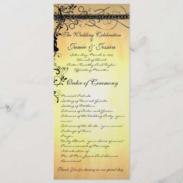 Black Funky Elegant Swirls Wedding Program (Front)