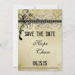 Black Funky Elegant Swirls Wedding Save the Date