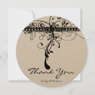 Black Funky Elegant Swirls Wedding Thank You