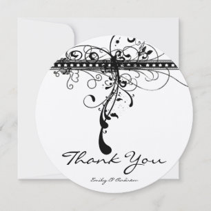 Black Funky Elegant Swirls Wedding Thank You Card