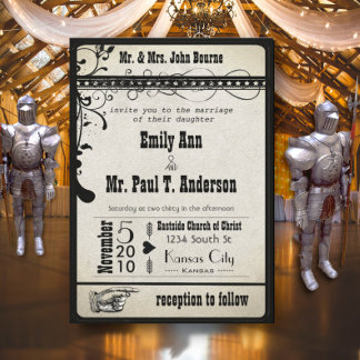 Black Funky Renaissance Medieval Playbill Wedding Invitation