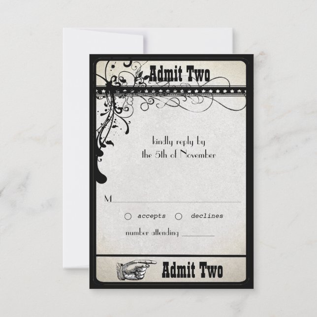 Black Funky Textured Swirls Wedding Response Cards (Back)
