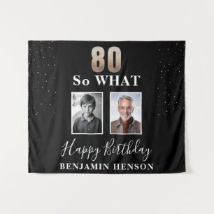 Black Funny 80 So what 80th Birthday 2 Photo Tapestry