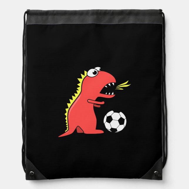 Black Funny Cartoon Dinosaur Soccer Drawstring Bag (Front)