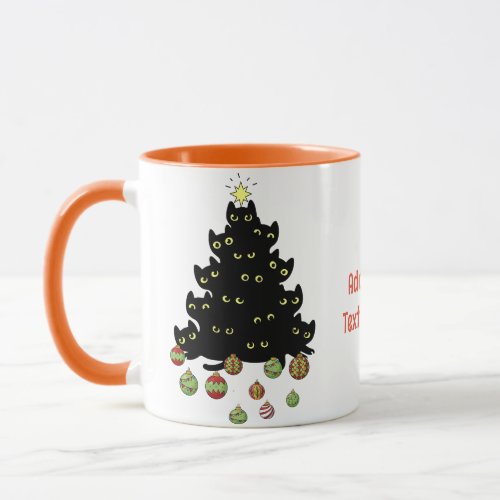 Black Funny Cat Christmas Lighting Tree Mug