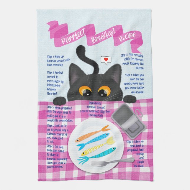 Black Funny Cat Kitchen Towel (Vertical)