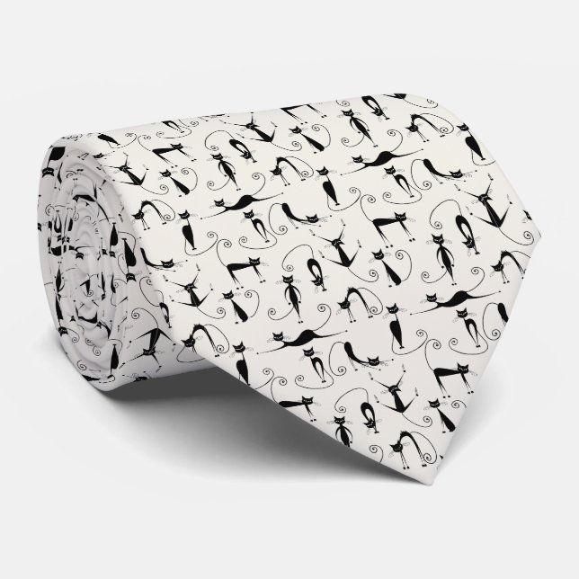 Black Funny Cats Neck Tie (Rolled)